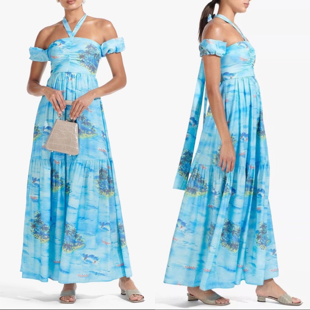 Staud maxi dress Viviana blue island - size 6 NWT